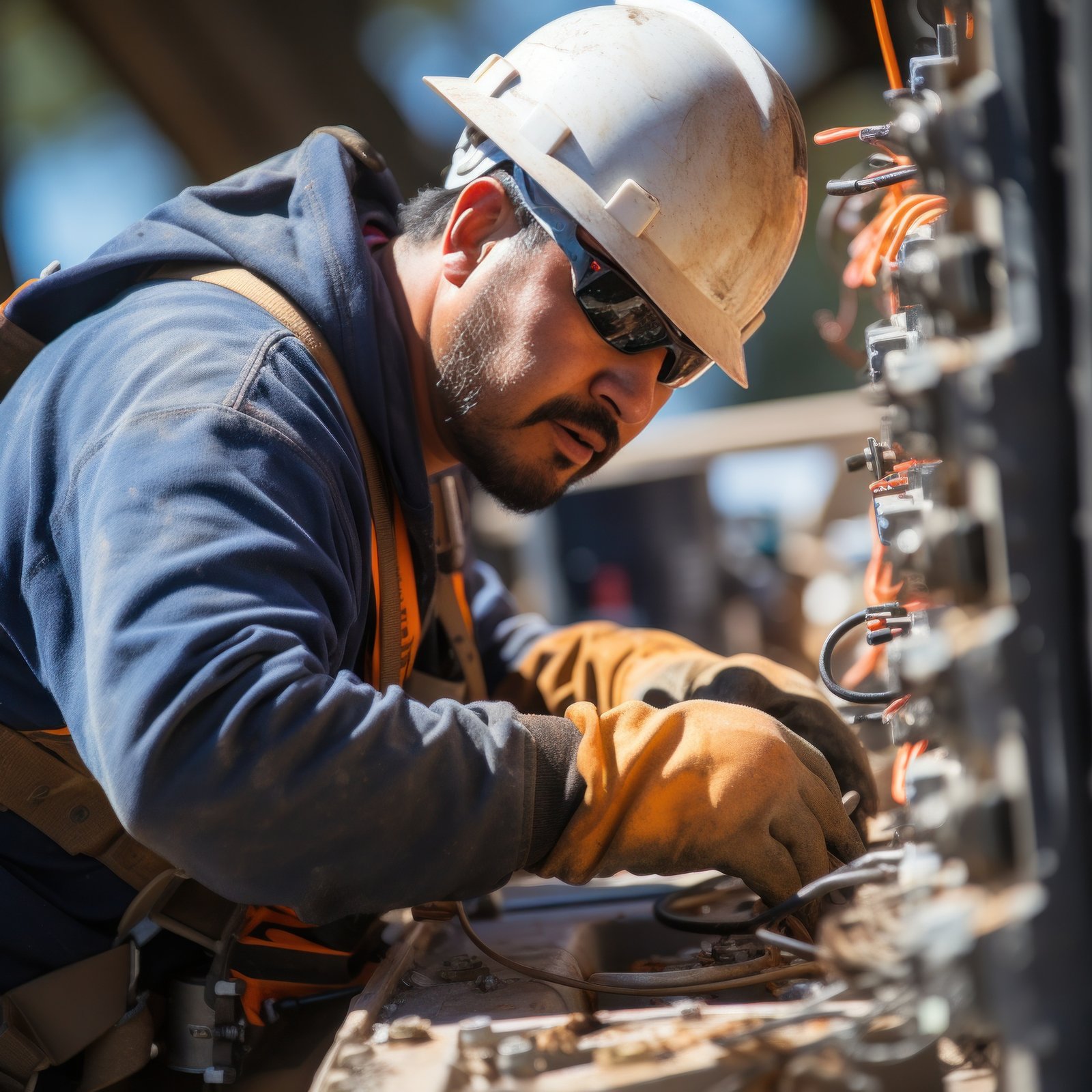 Electrical worker performing maintenance repair on power lines